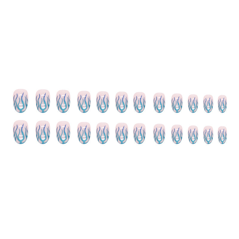 Wholesale Blue Green Gradient Aurora Flame Round Toe Short Nail Stickers